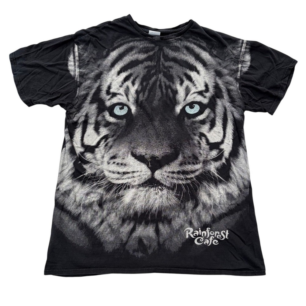 Rainforest Cafe Tiger Graphic T-Shirt Black Blue Eyes Souvenir Mens XL - Picture 2 of 8